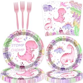 80 Pcs Watercolor Dinosaur Birthday Decorations Green Dino Paper Dinner Plates Napkins Forks Dinnerware for Dinosaur Theme Baby Shower Boys 1st 2nd 3rd 4th Birthday Party Supplies