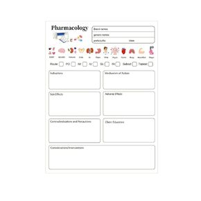 SMARSTICKER Nursing School Pharmacology Notepad 11 x 8.26 inch Pharmacology Map Notepad Sheet Doctor Pharmacist Notepad Study Guide Nursing School Study 100 Sheet For Studying Pharmacology & Diseases