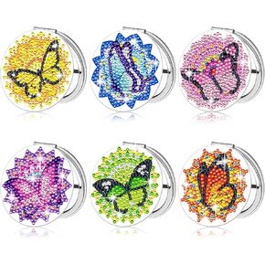 Thyle 6 PCS Diamond Painting Mirror Mirror DIY Pocket Mirror with Diamond Paint Cover Portable Plate Plate Parror مع مجموعات فن الماس للتكبير للنساء (نمط الفراشة)
