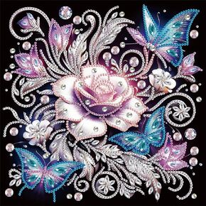 Stalente Diamond Painting Kits for Adults Flower, 5D Special Shape Diamond Art Kits for Beginners, Crystal Rhinestones Diamond Painting for Home Wall Decoration Gift 12×12inch, Butterfly