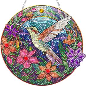 SKRYUIE Hanging Diamond Art Kits for Adults Pendant Bird, Special Shaped Crystal DIY Diamond Painting Kit, Acrylic Board Wreath Pendants Double Sided, Home Decor 7.28 x 7.48 Inch x13
