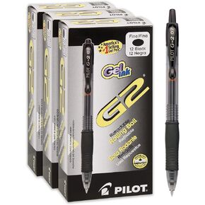 PILOT G2 Premium Refillable & Retractable Rolling Ball Gel Pens, Fine Point, Black Ink, 12-Pack Box (Pack of 3) (46052)