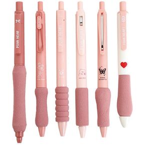 6 Pcs Gel Pens Cute Pink Retractable Pens Soft Grip Pen 0.5mm Black Ink Pen Writing Pens Office School Supplies for Girls Boys Women Men (Pink)