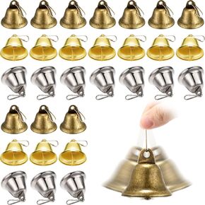 30 Pieces Craft Bells Small Brass Bells for Crafts Mini Vintage Bells with Spring Hooks Tiny for Hanging Wind Chimes Making Dog Training Doorbell Wedding Decor, 1.65 x 1.5 Inch(Bronze)