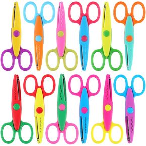 12 PCS Craft Scissors - حافة الورق الزخرفية ، سلامة تعرج zag ، نمط ملون ، مستلزمات حرفية فنية ممتعة ، سجل قصاصات