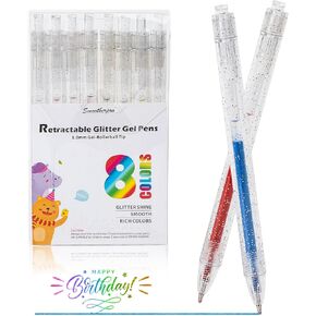 SMOOTHERPRO Glitter Retractable Gel Pens 18 Colors Metallic Colored Gel Pen 1.0 mm Bold Silver Glitter Gel Ink for Adults Coloring Journaling Drawing Doodling (GRP018N)