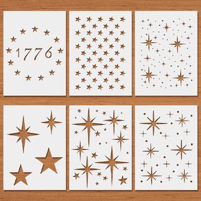 6PCS Large Star Stencil for Painting, Flag for American 50 Star Stencils, 13 Stars 1776 Templates, Twinkle Star Wall Drawing Stencils for Painting on Wood, Fabric, Paper, Walls(11.8 * 15.98in)