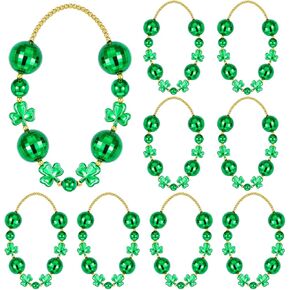 8 Pcs 36'' St. Patrick's Day Jumbo Ball Beads Necklaces Set Green Jumbo Shamrock Ball Round Bead Necklace Bundle for Irish Holiday Party Costume Accessories