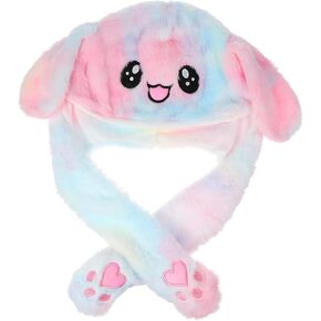 VICASKY Funny Plush Bunny Moving Jumping Rabbit Hat Cute Animal Rabbit Ear Flap Hat Easter Bunny Costume Silly Hats for kids Women Girls,Multi-Color, One Size