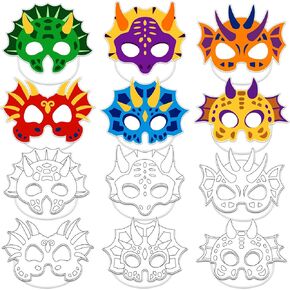 36 Set Dinosaur Coloring Mask Dino Paper Arts Crafts Kids Color Your Own Dinosaur Blank DIY Mask Masquerade Birthday Party Dress-Up Decorations Favor School Classroom Activity Game Supplies