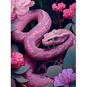 PUAGEMTI Pink Snakes Diamond Painting by Number Kit for Adult Full Drill Crystal Cross Stitch Embroidery Kit Home Decor 12x16 Inch