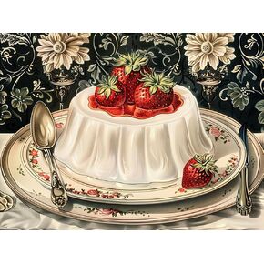 Zariocy 5D Diamond Art Kits for Adults Desserts, DIY Diamond Painting Art Strawberry Cake Round Full Drill Crystal Diamond Embroidery Paintings Arts Craft for Home Office Wall Decor 12x16 inch