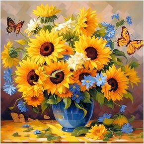 SJUTOUCI Diamond Art Painting Kits for Adults, Sunflower Diamond Art Kits for Beginners, 5D DIY Full Drill Gem Craft for Home Decor Gift 12x12 inch/30x30cm, Flower