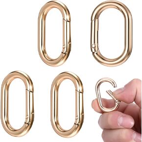 4 Pcs Oval Carabiner Clip, Metal Spring Key Ring Clip Trigger Snap Hook Key Ring Round Buckle Key Hook Extender Clip for Dog Tag Clip, Bags Purse Keychain Replacement(Gold)