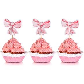 40 Sets Pink Bow Cupcake Toppers, Bowknot Cupcake Birthday Party Decorations, Bow Tie Cake Dessert Picks Decoration Dessert Cake Topper for Women Birthday Bachelorette Wedding Party Supplies