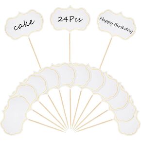 24 pcs Cupcake Toppers, Blank Toothpick Flags Cake Toppers Cheese Markers for Party Buffet, Cake Toppers, Appetizer Signs Suitable for Wedding Birthday Party Decor - White