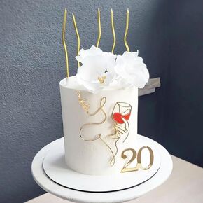 Gold Women Facial Lines Cake Decoration, Acrylic Women Wine Glass Facial Lines Cake Topper Decoration Birthday Party Supplies Cake Decor For Women (Glass of Wine Gold)