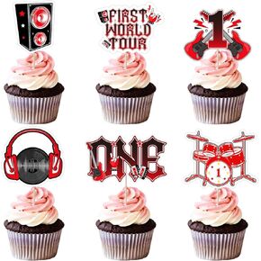 One Rocks 1st Birthday Decorations 36pcs First World Tour Cupcake Toppers Red Black Rock And Roll Born To Rock Birthday Decorations Music Party Supplies Happy 1st Birthday Decors