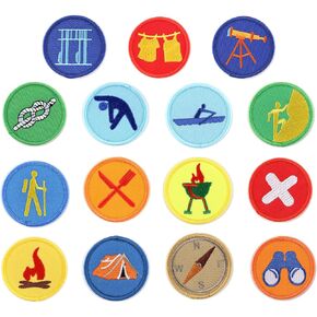 15 pcs Round Boy Scout sew on or Iron on Embroidered Patches for Jeans, Shirts, Blouses, caps, Backpacks.