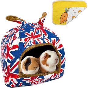 Guinea Pig Bed,Fleece Bunny Hideout House,Warm Rabbit Sleeping Bed with Pee Pad,Winter Large Hiding Hut for Hamster Ferret Rat Chinchilla Hedgehogs,Pink