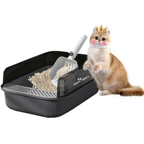 Cat Litter Box – Large Tidy Open Box with Scoop, Easy to Clean and High-Durability Box for Indoor Cats, Cute Premium Looking Litter Box with High Sided Walls and Detachable for Travel Use