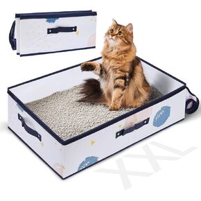 MIU Color Cat Travel Litter Box with Lid, Portable Extra Extra Large XXL Leak-Proof Collapsible Litter Box Great for Travel Hotel Stays and Road Trip 24x16x8 Inches (Blue Bubble)
