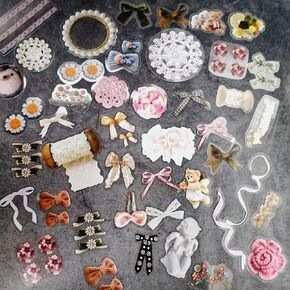 160PCS Cute Stickers, Vintage Ribbon Lace Knitting Bear Scrapbook Sticker Bow Home Decorative Decals for Scrapbooking Journaling Supplies Junk Journal Planners Crafts Gift for Adults Teen
