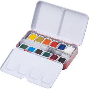 MEEDEN 12 Colors Watercolor Paint Set: Travel Watercolor Set with Brush in Half Pans - Portable Watercolor Paints for Adults & Artist