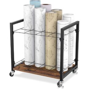 Blueprint Storage Rack Cart,12 Slots Blueprint Holder with Wheels to Storage Poster Architectural Construction Plan Wrapping Paper,Metal Mobile Roll Paper Organizer