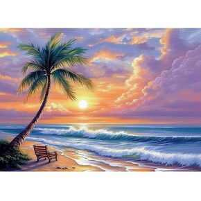 CEOVR Beach Sunset Diamond Painting Kits for Adults, Coconut Tree Diamond Art Dots 5D Full Drill DIY Gem Art for Beginner, Adult Crafts Kits Arts and Crafts, Wall Decor for Home Office 12x16in