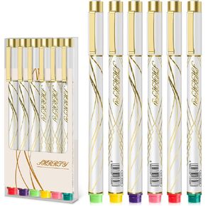 Colored Pens Bulk 6-Pack,Cute Noble Gold Line Penholder Pens,Colorful Pen Gel Pens,Waterproof Color Micro-Pen,White and Simple Fashion Style Smooth Writing for Office Supplies School Home Note Taking