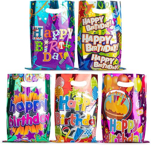 40PCS Birthday Goodie Bags for Kids, Cake & Ribbons Party Favor Bags for Kids Birthday, Plastic Treat Bags for Party, Small Return Gift Bags Bulk for Goody, Candy, Holiday, Girls, Boys, Adult in Saudi Arabia