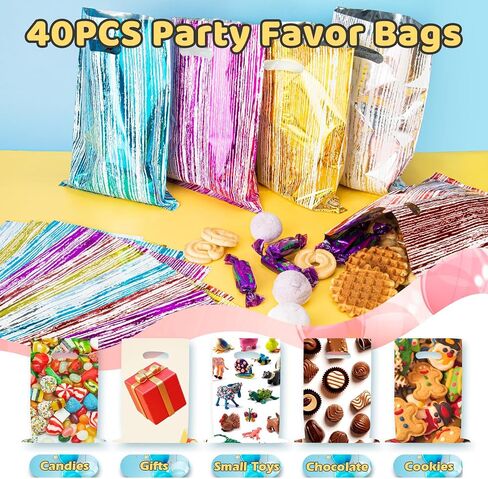 40PCS Birthday Goodie Bags for Kids, Cake & Ribbons Party Favor Bags for Kids Birthday, Plastic Treat Bags for Party, Small Return Gift Bags Bulk for Goody, Candy, Holiday, Girls, Boys, Adult in Saudi Arabia