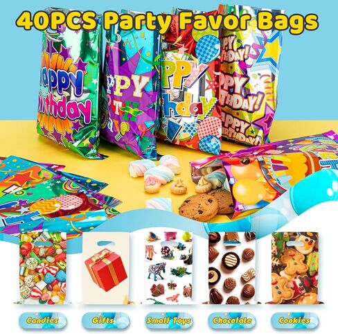 40PCS Birthday Goodie Bags for Kids, Cake & Ribbons Party Favor Bags for Kids Birthday, Plastic Treat Bags for Party, Small Return Gift Bags Bulk for Goody, Candy, Holiday, Girls, Boys, Adult in Saudi Arabia