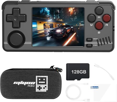 Miyoo A30 Handheld Game Console 2.8 inch Screen, Retro Video Games Consoles Portable Rechargeable Hand Held Classic System 128GB with Case (Brown) in Saudi Arabia