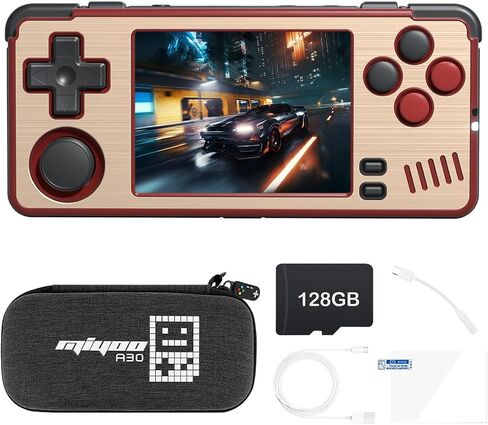 Miyoo A30 Handheld Game Console 2.8 inch Screen, Retro Video Games Consoles Portable Rechargeable Hand Held Classic System 128GB with Case (Brown) in Saudi Arabia