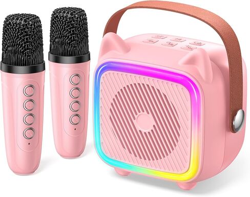 SXH Mini Karaoke Machine for Kids Portable Karaoke Machine with 2 Bluetooth Wireless Microphones,Easter Birthday Gifts Toys for Girls Ages 3, 4, 5, 6, 7, 8, 9,10,11,12+ Years Old (Pink 2 Mics) in Saudi Arabia