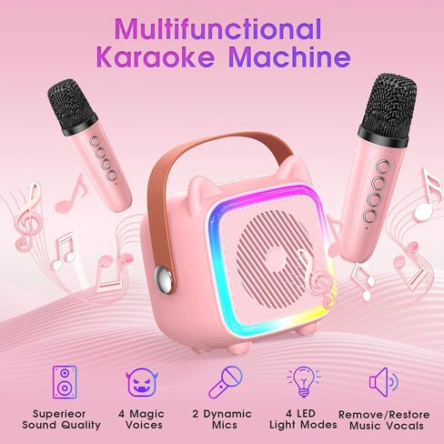 SXH Mini Karaoke Machine for Kids Portable Karaoke Machine with 2 Bluetooth Wireless Microphones,Easter Birthday Gifts Toys for Girls Ages 3, 4, 5, 6, 7, 8, 9,10,11,12+ Years Old (Pink 2 Mics) in Saudi Arabia