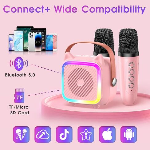 SXH Mini Karaoke Machine for Kids Portable Karaoke Machine with 2 Bluetooth Wireless Microphones,Easter Birthday Gifts Toys for Girls Ages 3, 4, 5, 6, 7, 8, 9,10,11,12+ Years Old (Pink 2 Mics) in Saudi Arabia