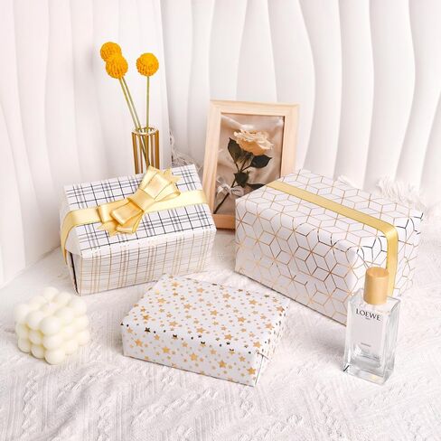 Goviw Wrapping Paper Roll - Mini Roll - 17 inch X 120 inch Per roll - 3 Different Gold Print Design for holiday gifts (42.3 sq.ft.ttl) in Saudi Arabia