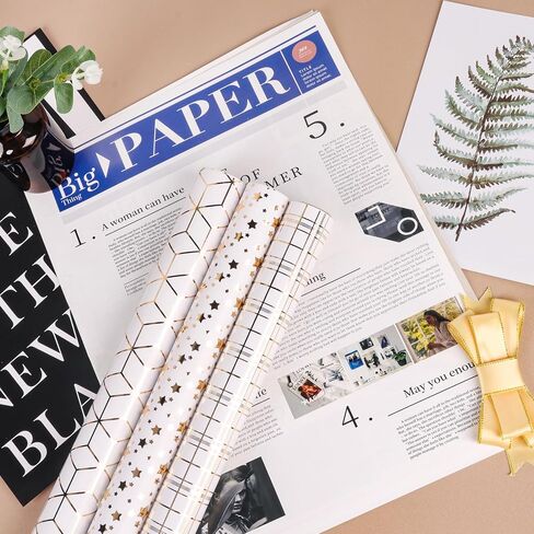 Goviw Wrapping Paper Roll - Mini Roll - 17 inch X 120 inch Per roll - 3 Different Gold Print Design for holiday gifts (42.3 sq.ft.ttl) in Saudi Arabia