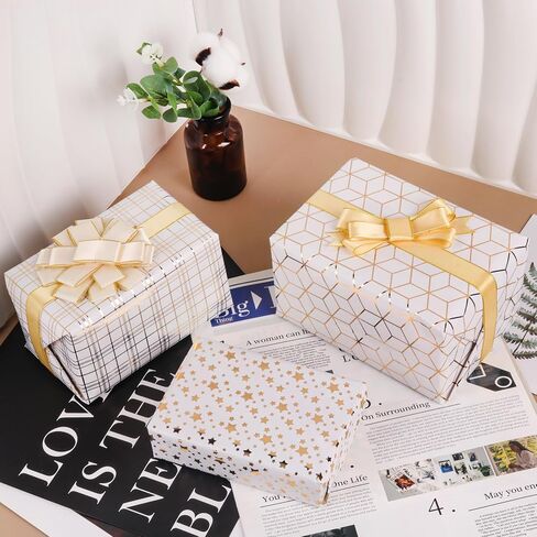 Goviw Wrapping Paper Roll - Mini Roll - 17 inch X 120 inch Per roll - 3 Different Gold Print Design for holiday gifts (42.3 sq.ft.ttl) in Saudi Arabia
