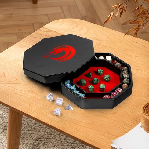 DNDND Dice Tray with Lid, Octangle Rolling Tray and Storage for Dice Game Dungeons and Dragons DND D&D or RGP Gaming (Red Velvet and Black PU Leather) in Saudi Arabia