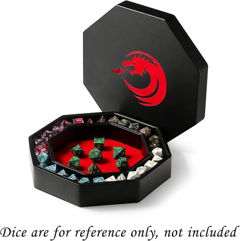 DNDND Dice Tray with Lid, Octangle Rolling Tray and Storage for Dice Game Dungeons and Dragons DND D&D or RGP Gaming (Red Velvet and Black PU Leather) in Saudi Arabia