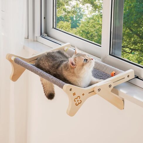 MEWOOFUN Cat Window Perch Cat Window Hammock for Indoor Cats Steady Sturdy Adjustable Cat Bed Providing All-Around Sunbath Space Saving Washable (Beige, Medium) in Saudi Arabia