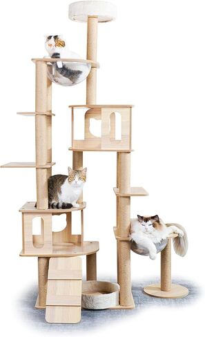 Cat Tree, 73in Multi-Level Cat Trees Indoor,Wooden Cat Tower for Large Cats with 2 Big Caves, 19 Scratching Posts,Space Capsule and Removable Condo in Saudi Arabia