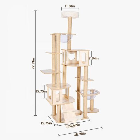 Cat Tree, 73in Multi-Level Cat Trees Indoor,Wooden Cat Tower for Large Cats with 2 Big Caves, 19 Scratching Posts,Space Capsule and Removable Condo in Saudi Arabia