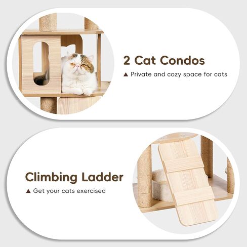 Cat Tree, 73in Multi-Level Cat Trees Indoor,Wooden Cat Tower for Large Cats with 2 Big Caves, 19 Scratching Posts,Space Capsule and Removable Condo in Saudi Arabia
