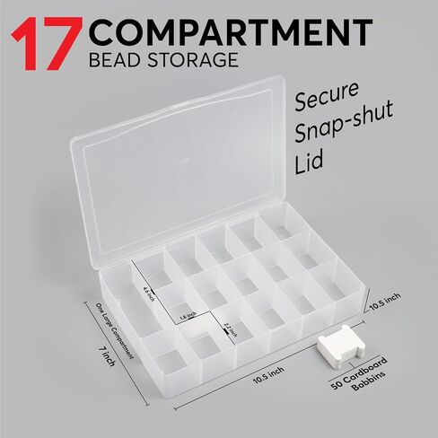Embroidery Floss Organizer Box with 50 Cardboard Bobbins - 17 Compartments Clear embroidery thread organizer box, Snap-Tight Clear Sewing Organizer - Jewelry Bead Holder (Made in USA) in Kuwait