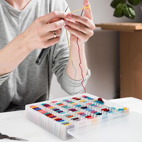 Embroidery Floss Organizer Box with 50 Cardboard Bobbins - 17 Compartments Clear embroidery thread organizer box, Snap-Tight Clear Sewing Organizer - Jewelry Bead Holder (Made in USA) in Kuwait
